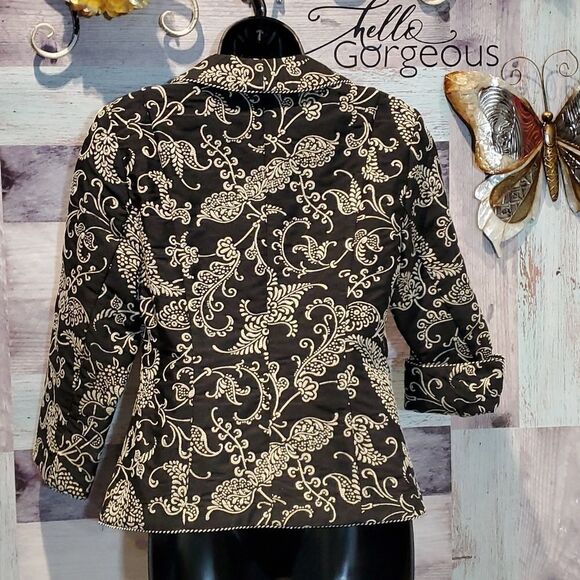 CAbi Sz 4 Black Floral Eliza Tapestry Brocade 1-Button Blazer Careerwear - Picture 7 of 9